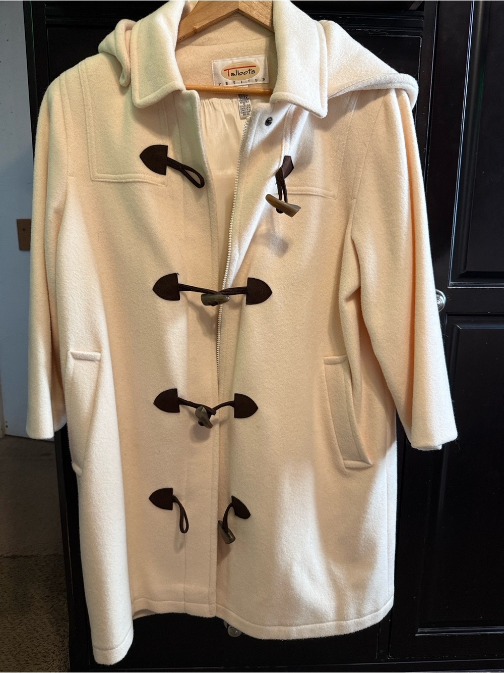 Talbots Cream Toggle Hooded Peacoat with Dark Accents